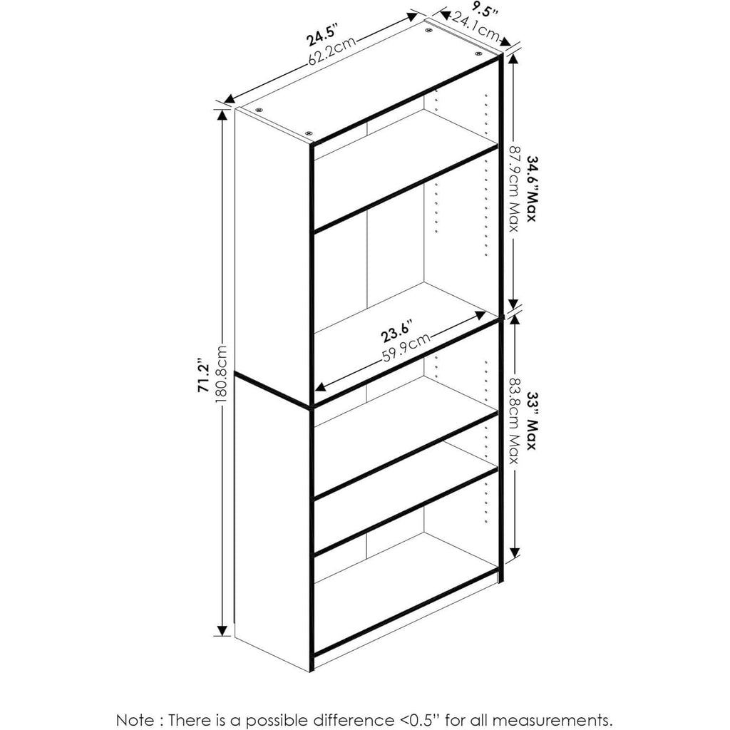 Jaya Simply Home 5 Shelf Bookcase 5 Tier Black With Adjustable Shelves