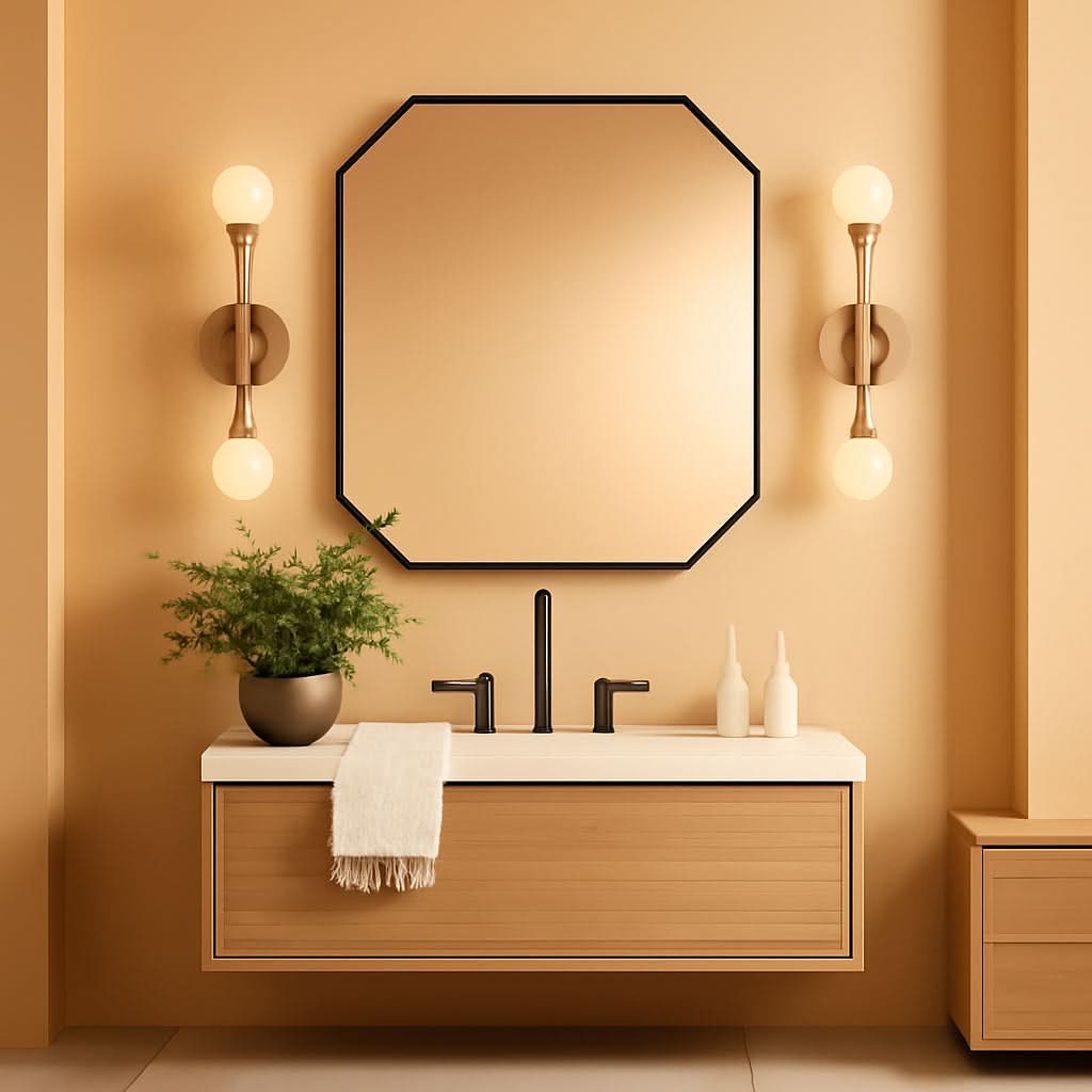 Octagon Black Wall Mirror 20x28 Metal Framed Wall Mounted