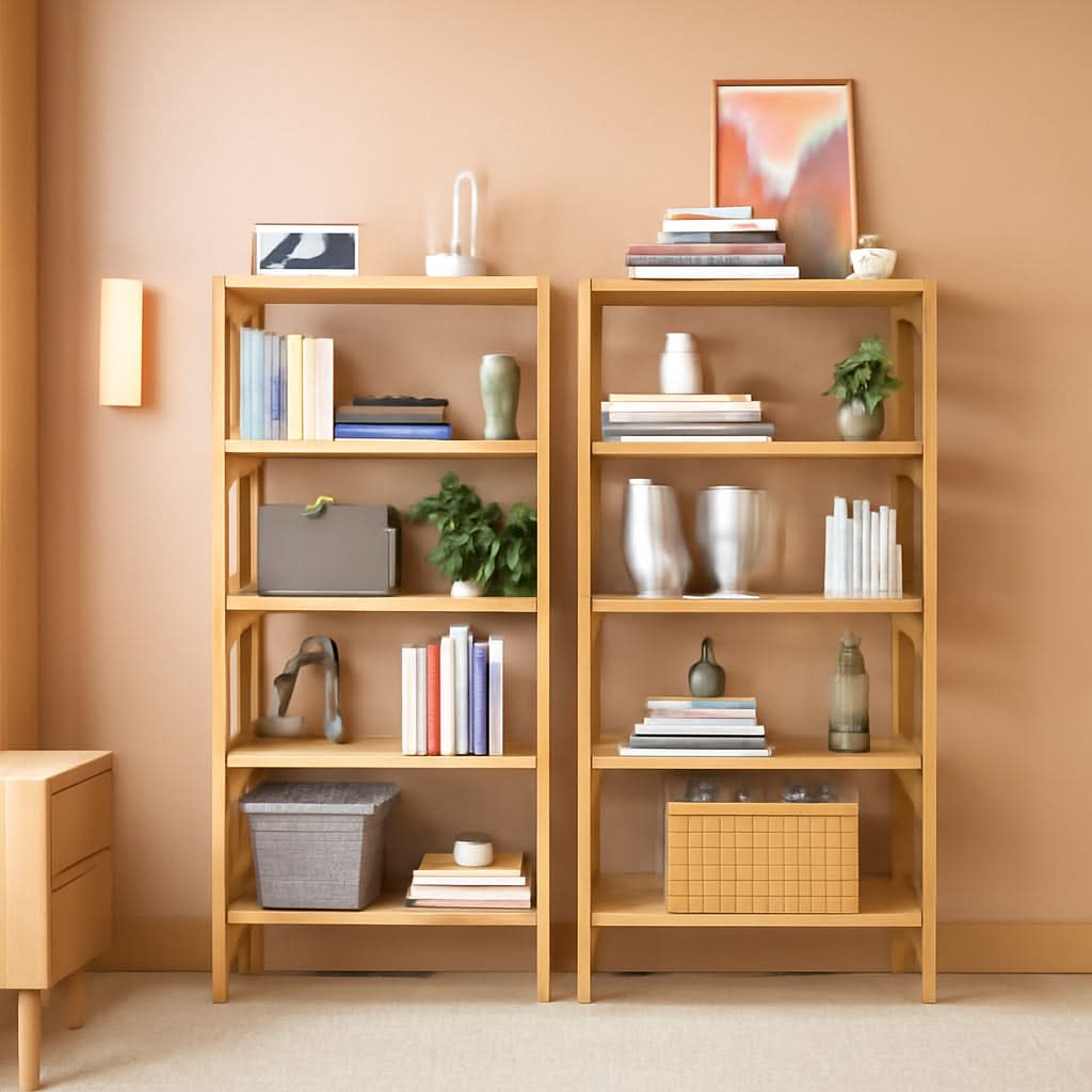 Six Tier Adjustable Bamboo Bookshelf Tall 63 Inch Natural