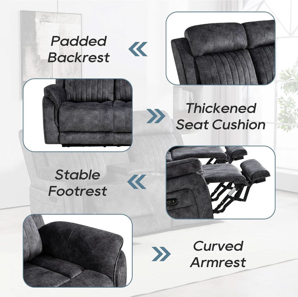 Grey Power Reclining Sofa With Zero Gravity USB Ports