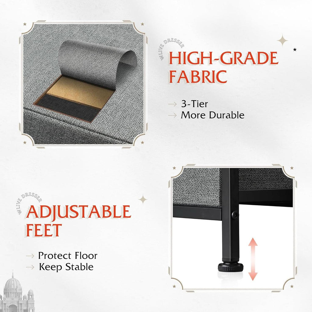 Dark Grey Fabric Dresser With 10 Drawers For Bedroom