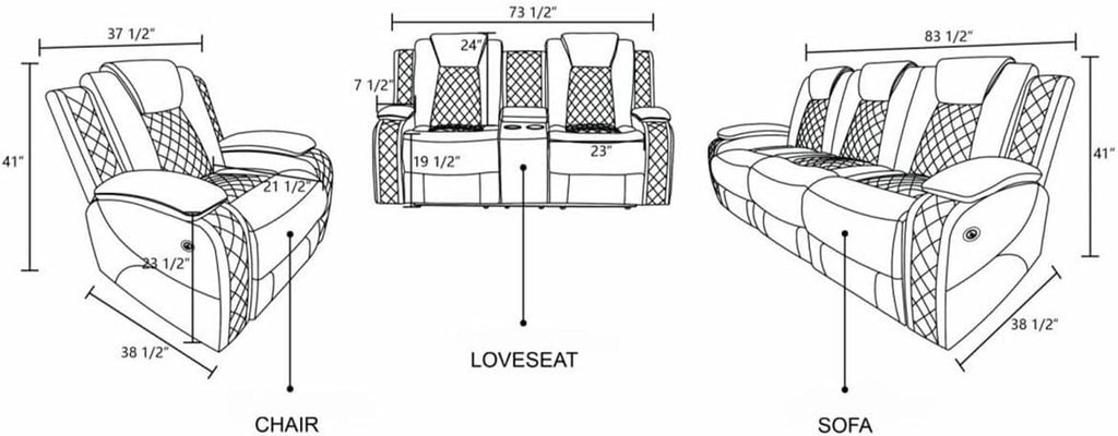 White Power Recliner Sofa With LED Lighting USB Charging