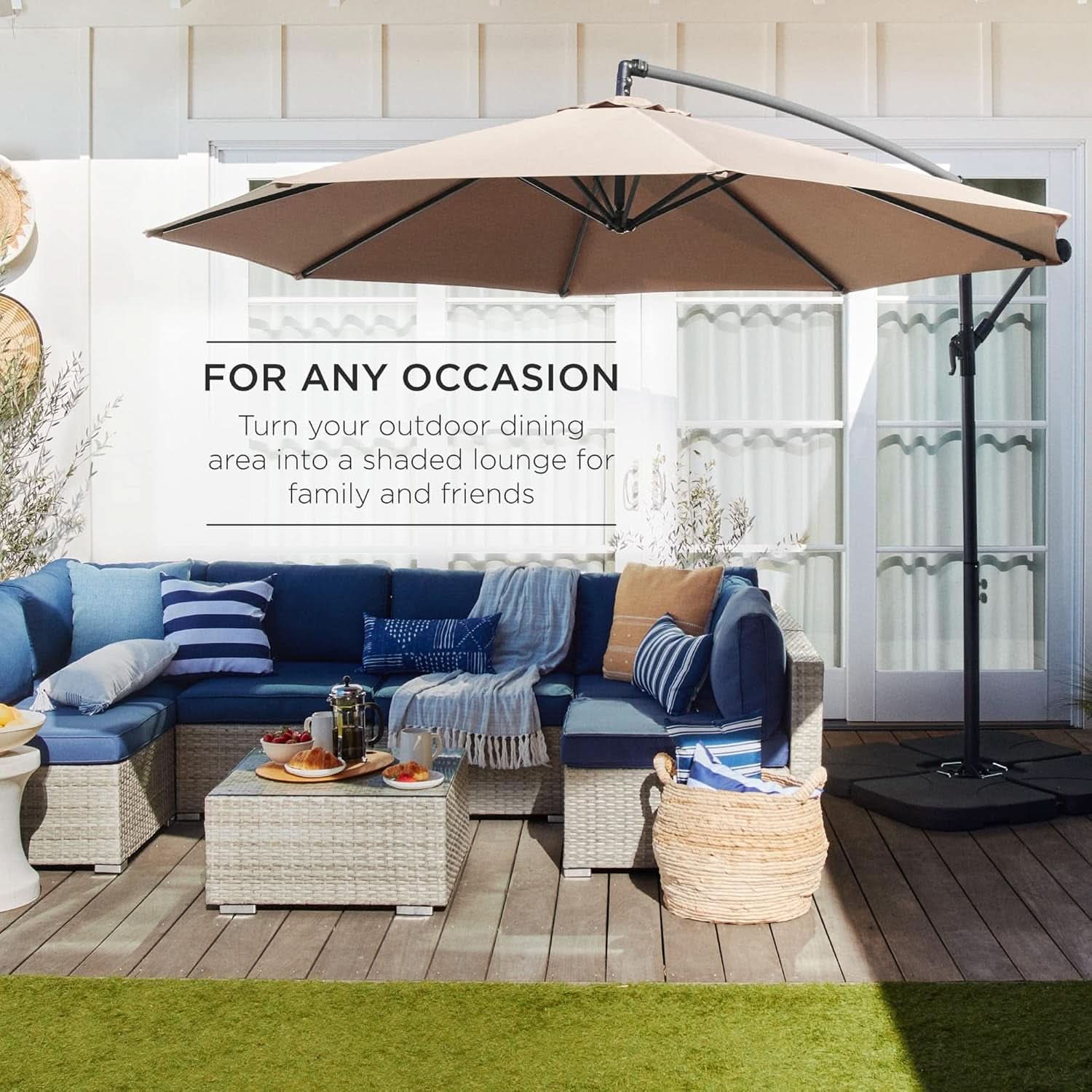 10 Ft Offset Patio Umbrella With Easy Tilt Adjustment And 8 Ribs Polyester Shade For Backyard Poolside