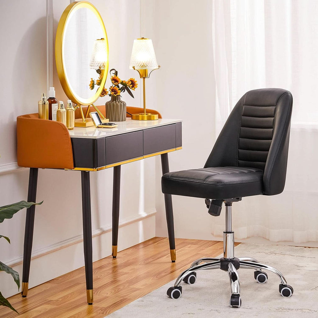 Armless PU Leather Office Chair Adjustable Height Black