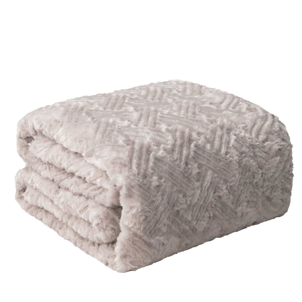DaDalogy Bedding Lavender Grey Faux Fur Throw Blanket - Dreamy Geometric Embossed Sherpa Backside - Super Soft Warm Cozy Plush Fluffy