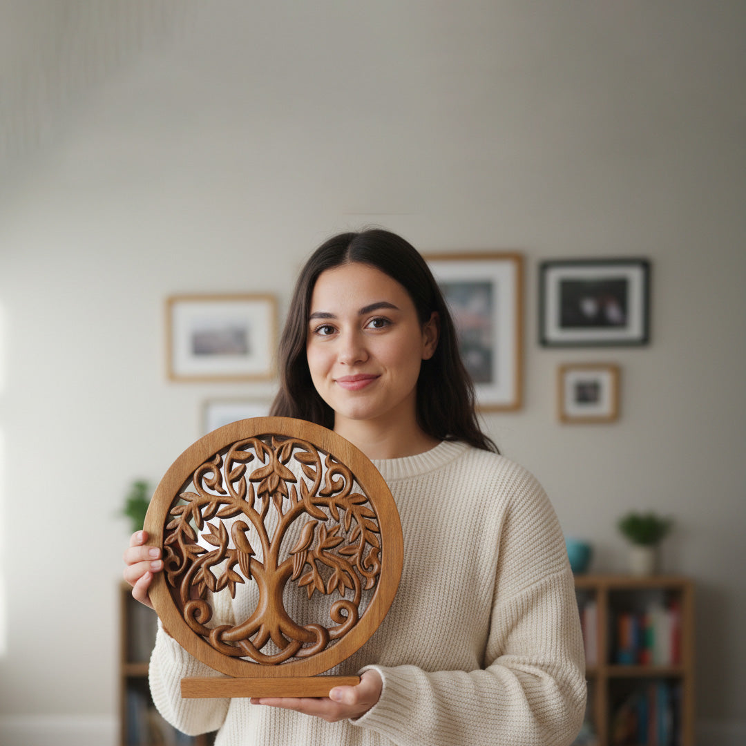 Mauk Tree of Life Wooden Sculpture(Medium) – Hand-Carved Decorative Art | Decozen Luxe, Gift for Mom