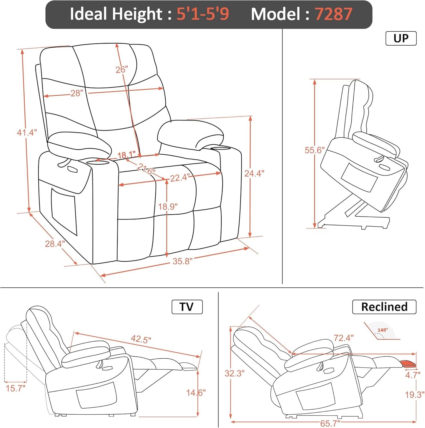 Power Lift Recliner Chair With Extended Footrest Oatmeal Fabric