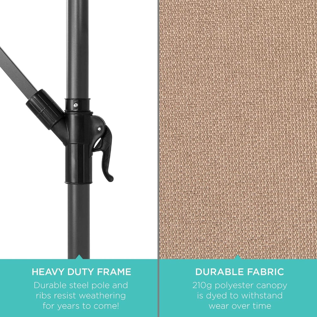 10 Foot Solar LED Offset Patio Umbrella With Easy Tilt Adjustment In Tan For Backyard Use