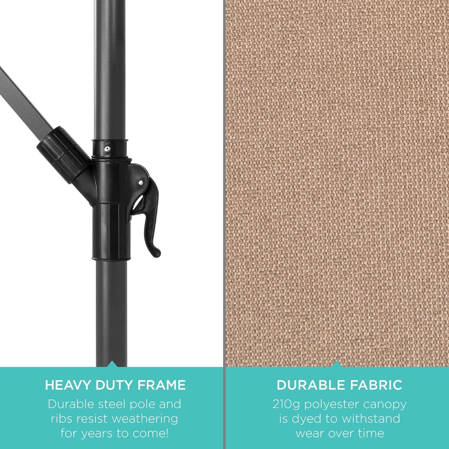 10 Foot Solar LED Offset Patio Umbrella With Easy Tilt Adjustment In Tan For Backyard Use