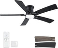 52 Inch Matte Black Flush Mount Ceiling Fan With Lights
