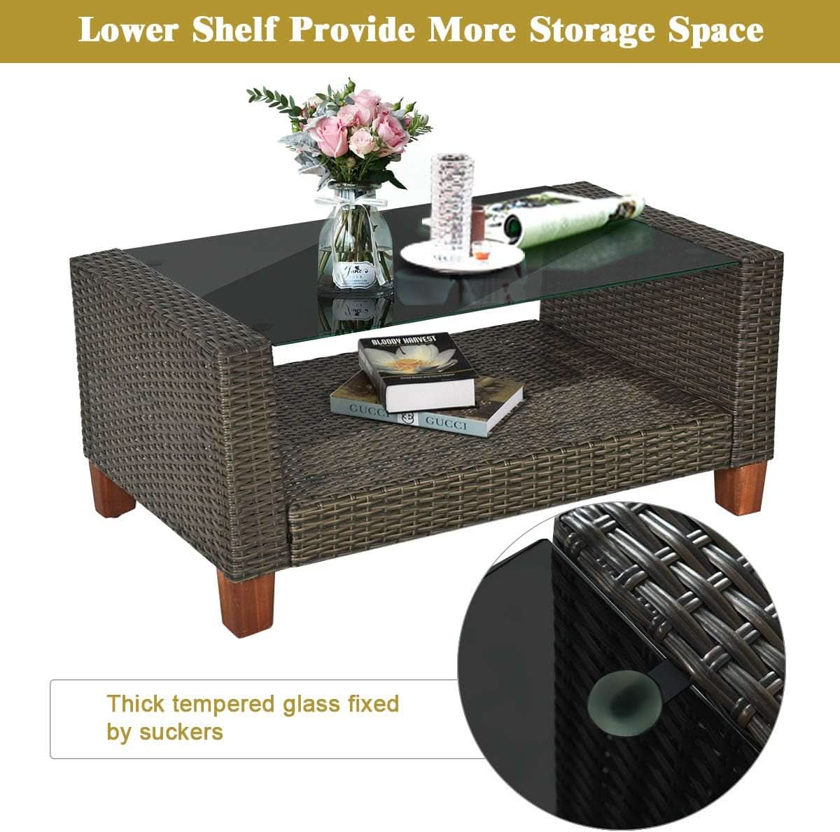 Patio Rattan Furniture Set 4 Piece Beige For Outdoor Use