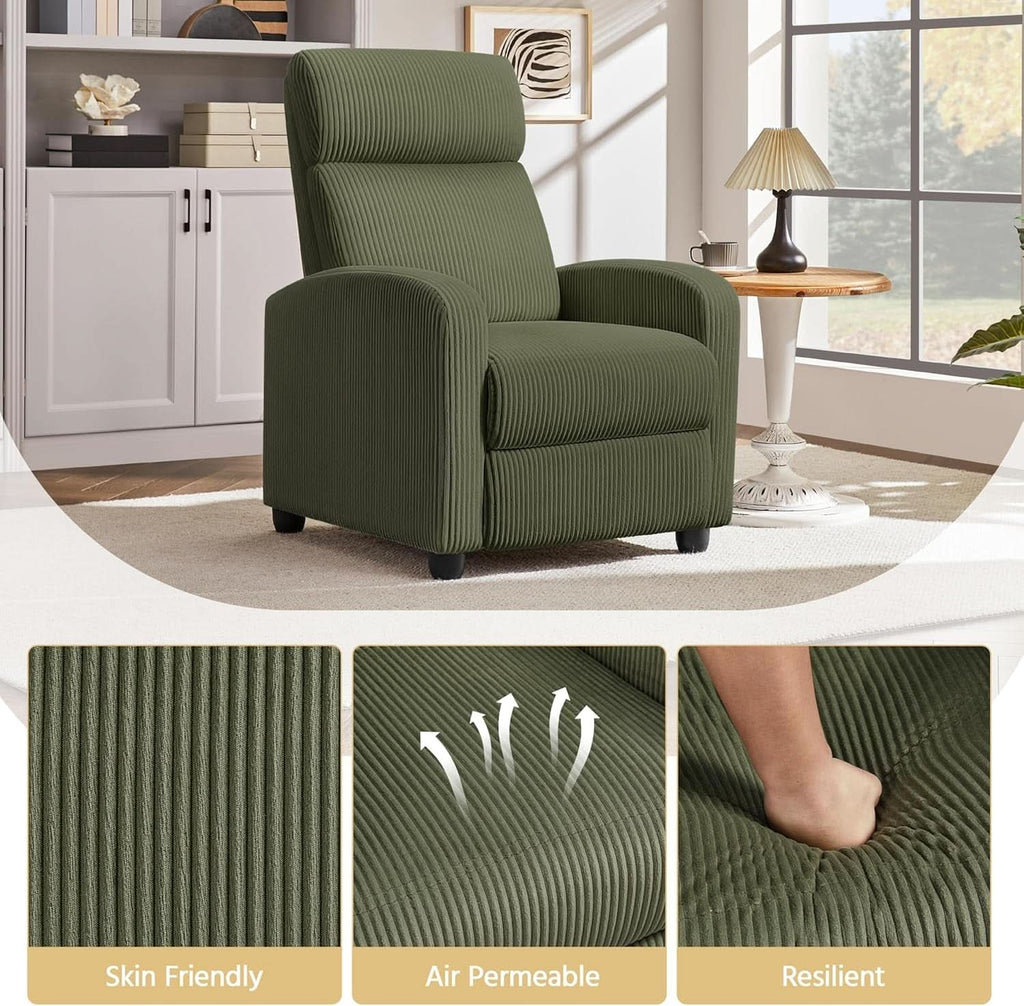 Dark Green Corduroy Adjustable Recliner Chair For Living Room