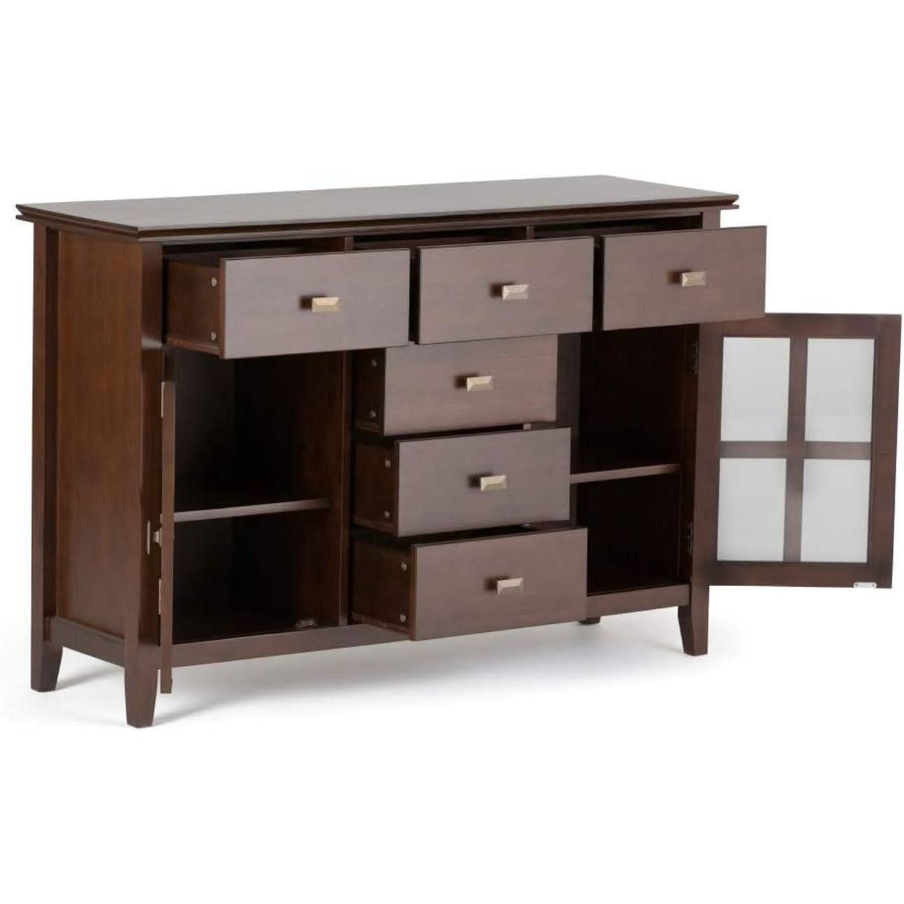 Pine Wood Sideboard Buffet Russet Brown Adjustable Shelves