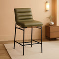 Olive Green Vegan Leather Counter Stool With Black Frame