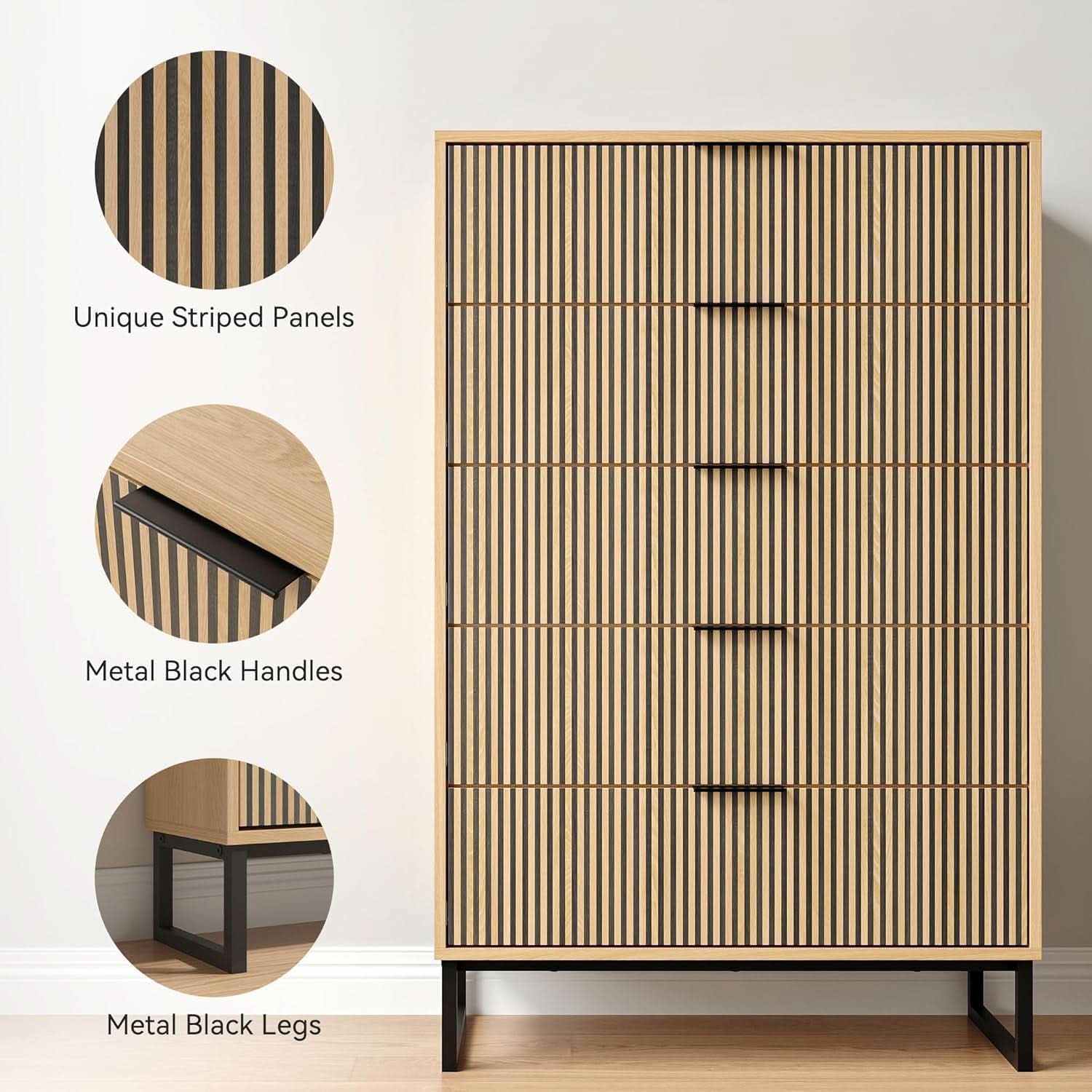 49.2 Inch Tall Five Drawer MatteNaturalFinish Dresser