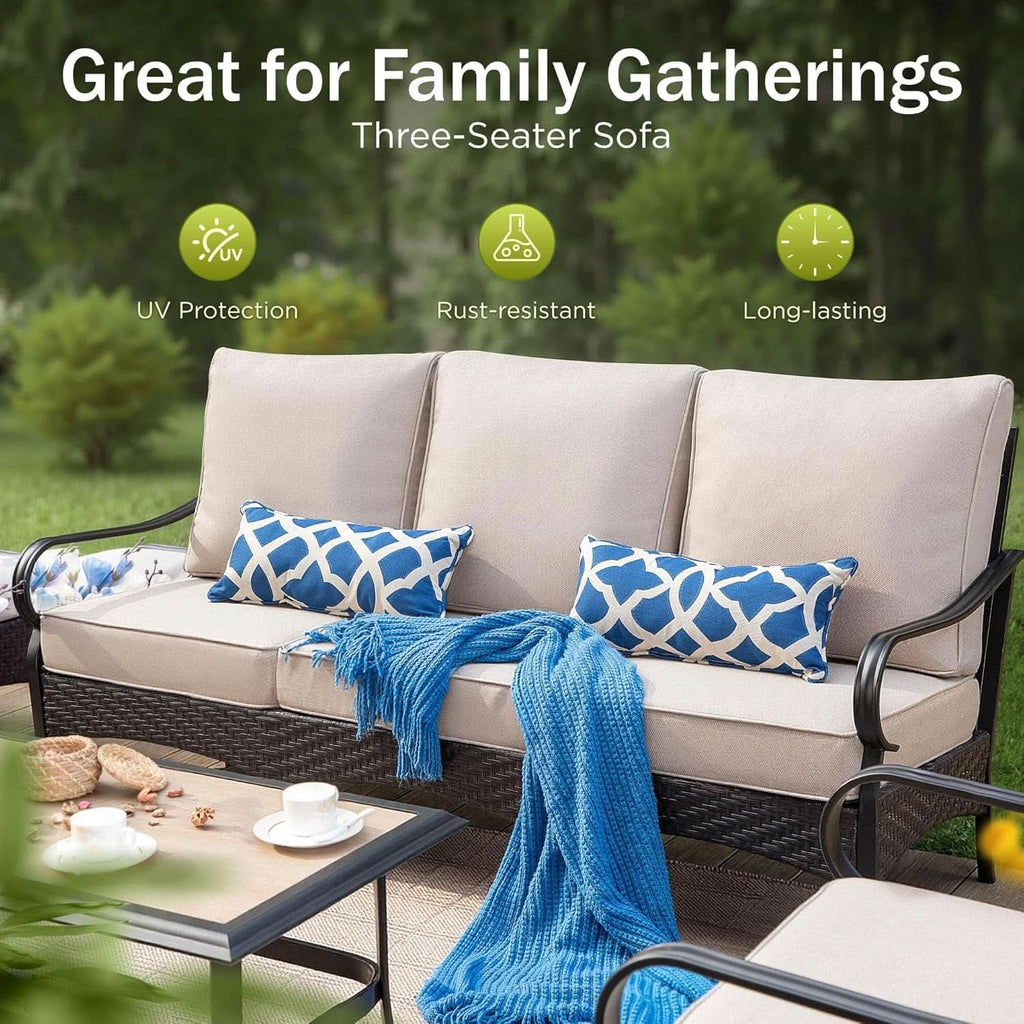 Outdoor Patio Conversation Set Wicker Waterproof Cushions