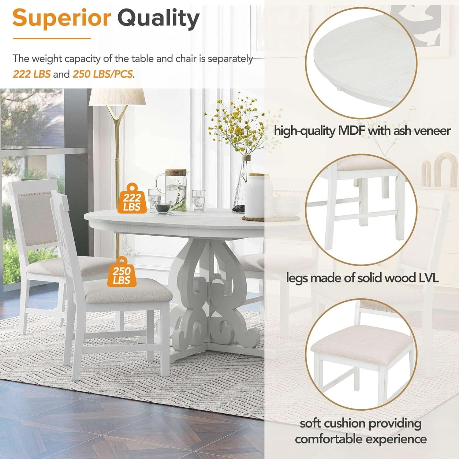Round Solid Wood Dining Table Set Four