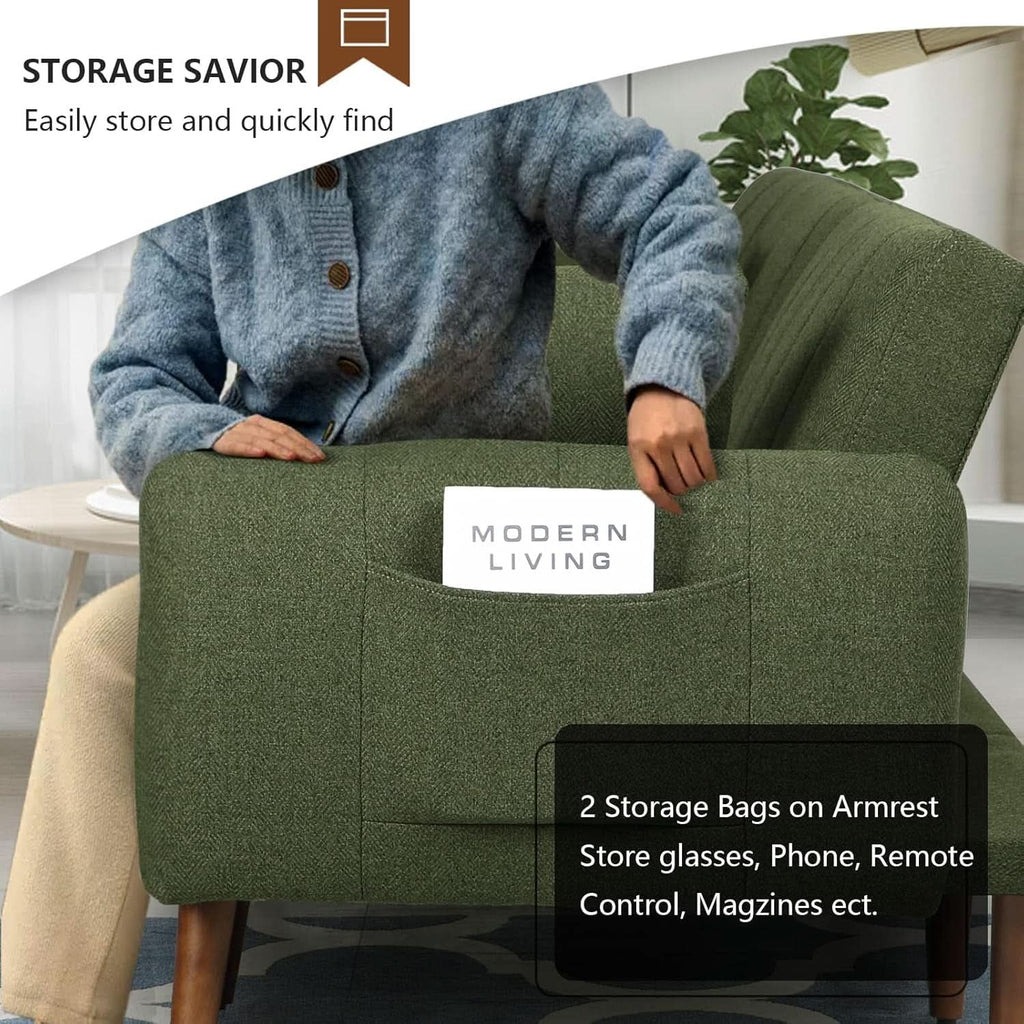 LShaped Linen Sleeper SofaBed With Reclining Backrest