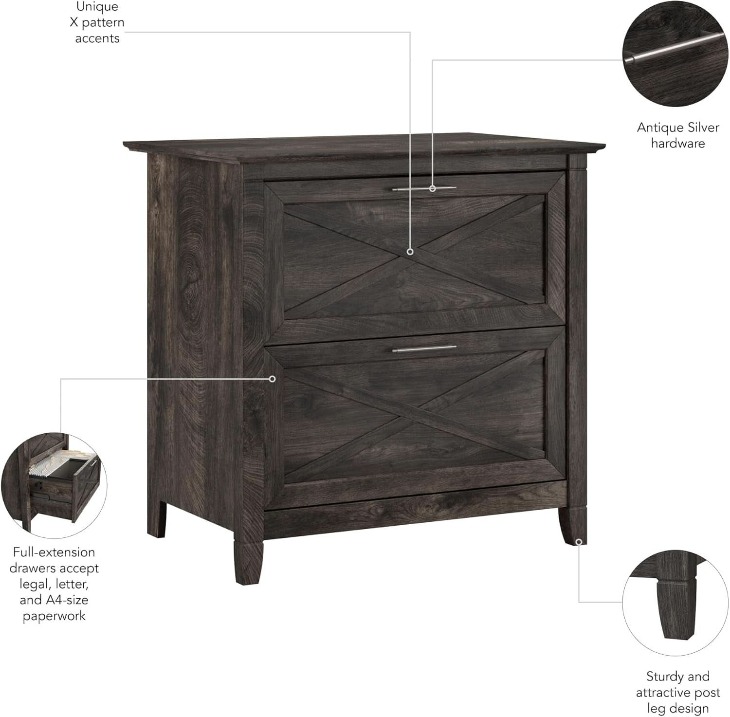 Key West 2 Drawer Lateral File Cabinet Dark Gray Hickory
