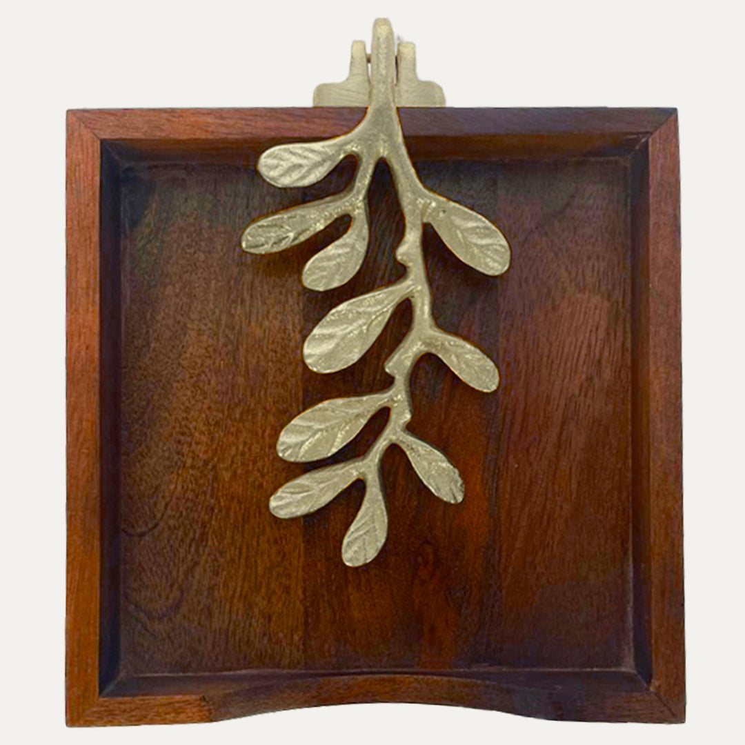 Solid Wood Napkin Holder with Gold Finish Ornament