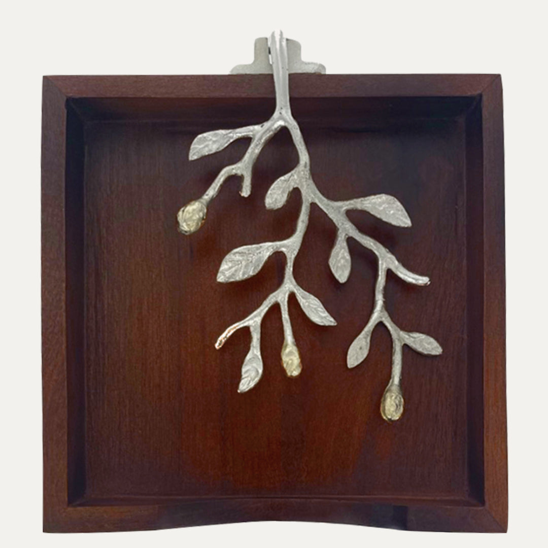 Solid Wood Napkin Holder with Silver and Gold Finish Ornament