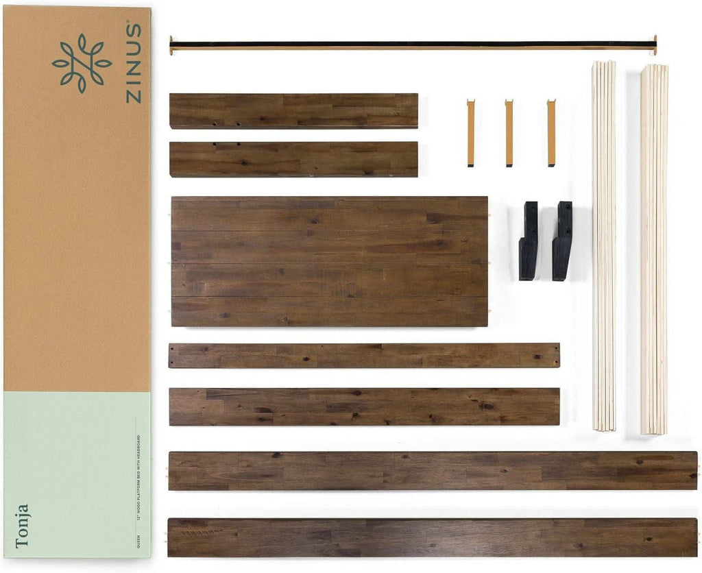 Queen Size Solid Wood Platform Bed Frame With Headboard