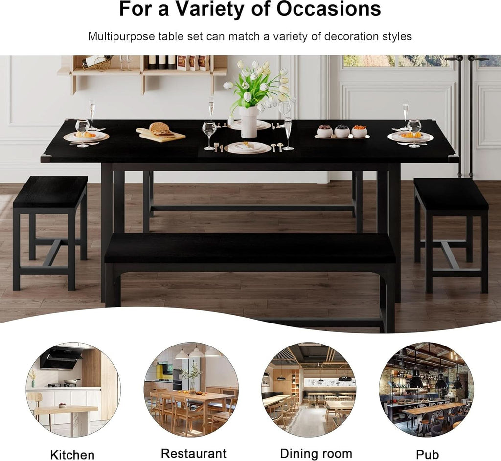 63 Inch Extendable Dining Table Set Black For 4 To 8