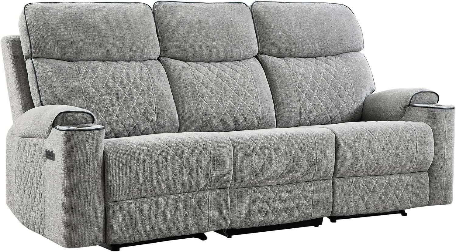 Electric Recliner Sofa USB Type C Ports Light Grey