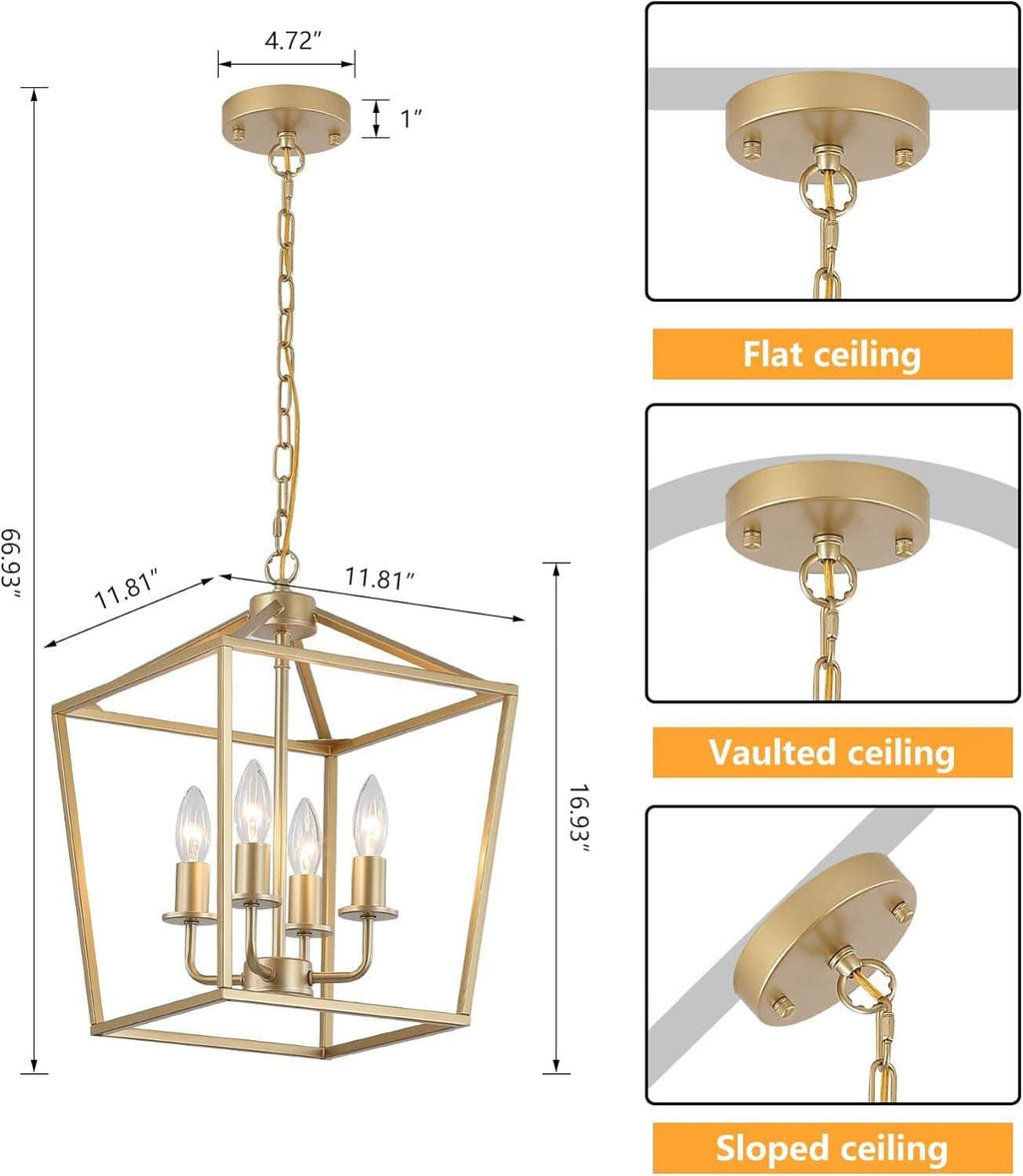 Industrial Gold Four Light Chandelier Lantern Fixture