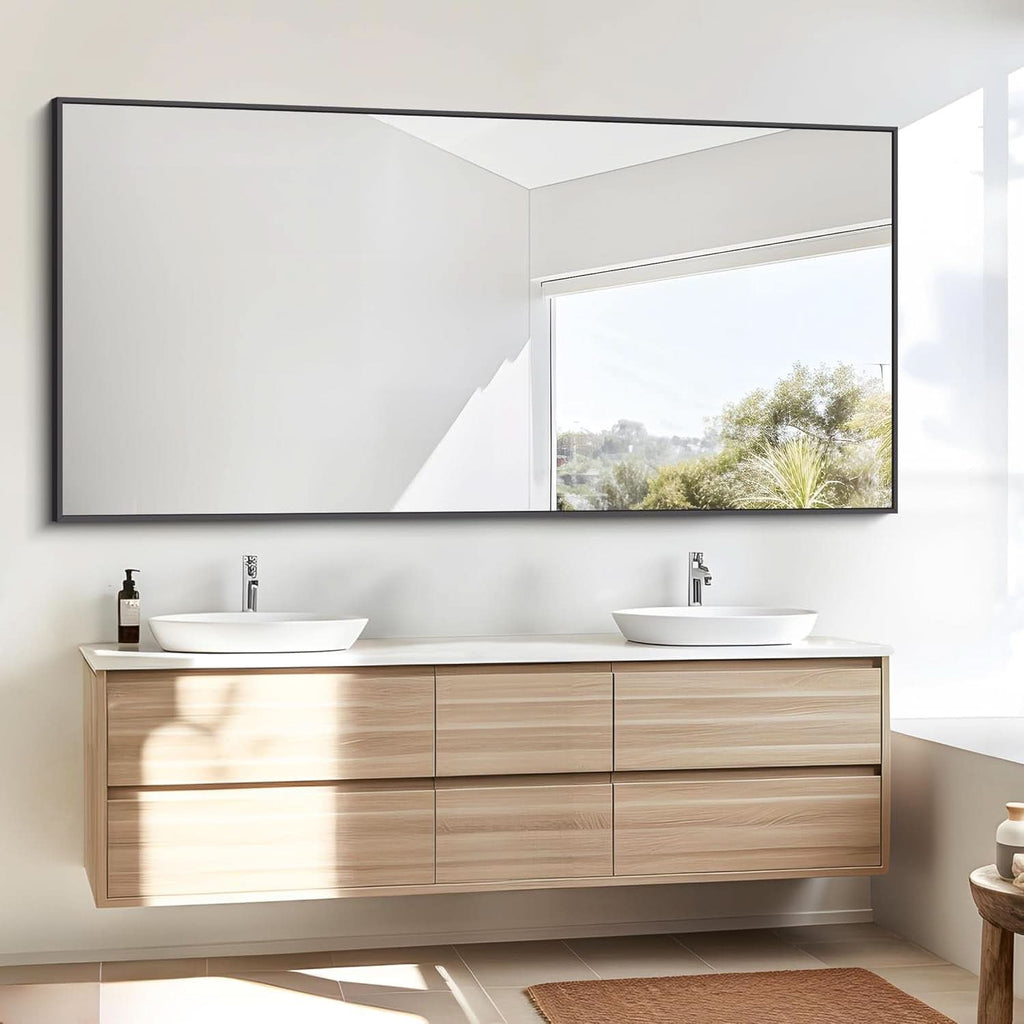 30x60 Inch Black Rectangle Wall Mounted Bathroom Mirror