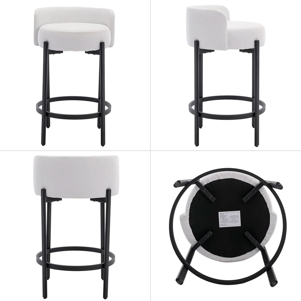 26 Inch Round Faux Leather Bar Stools Set Of 2 White