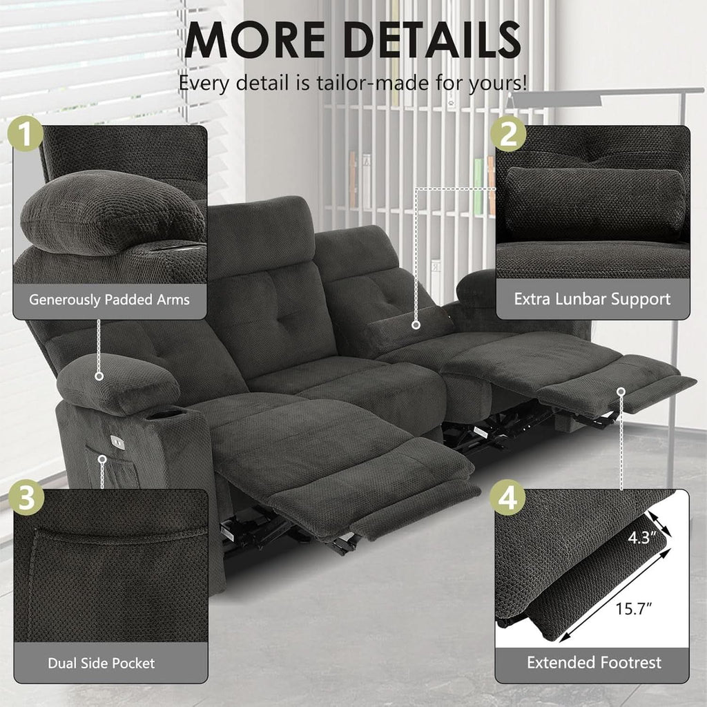 80 Inch Massage Recliner Sofa With Remote And USB Ports
