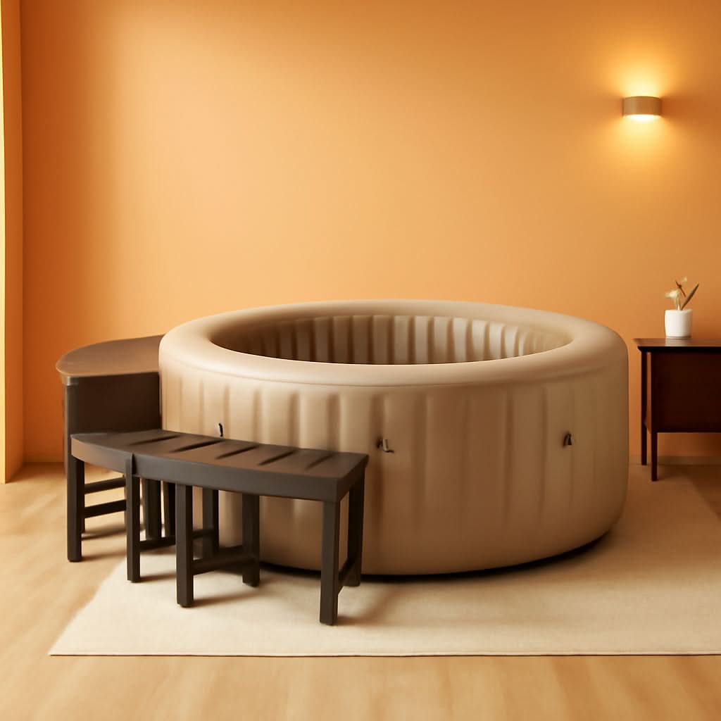 Two Medium Height PureSpa Benches For Four Person Spas Featuring Curved Seating Set