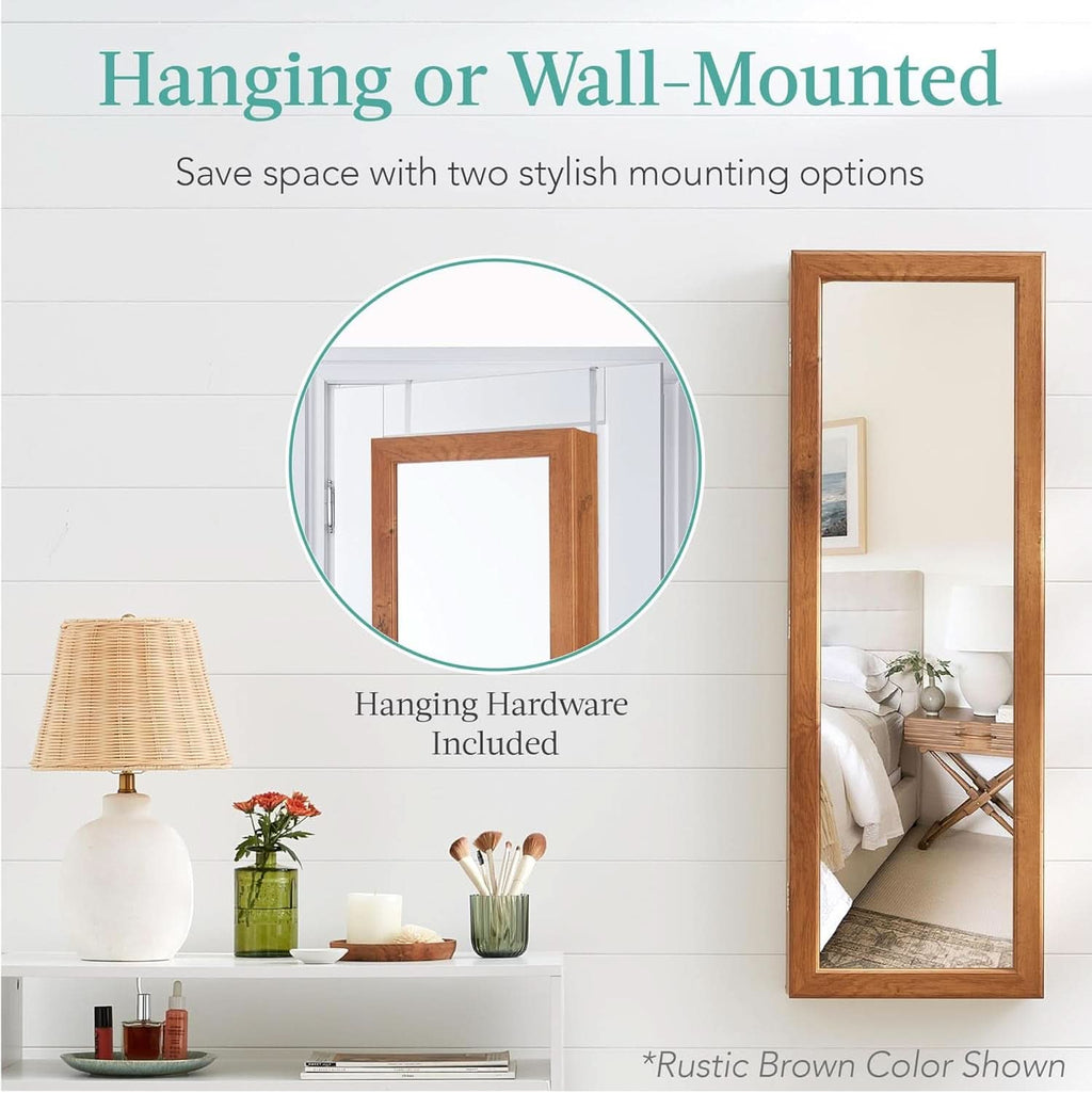 LED Mirror Jewelry Cabinet Lockable Espresso Armoire