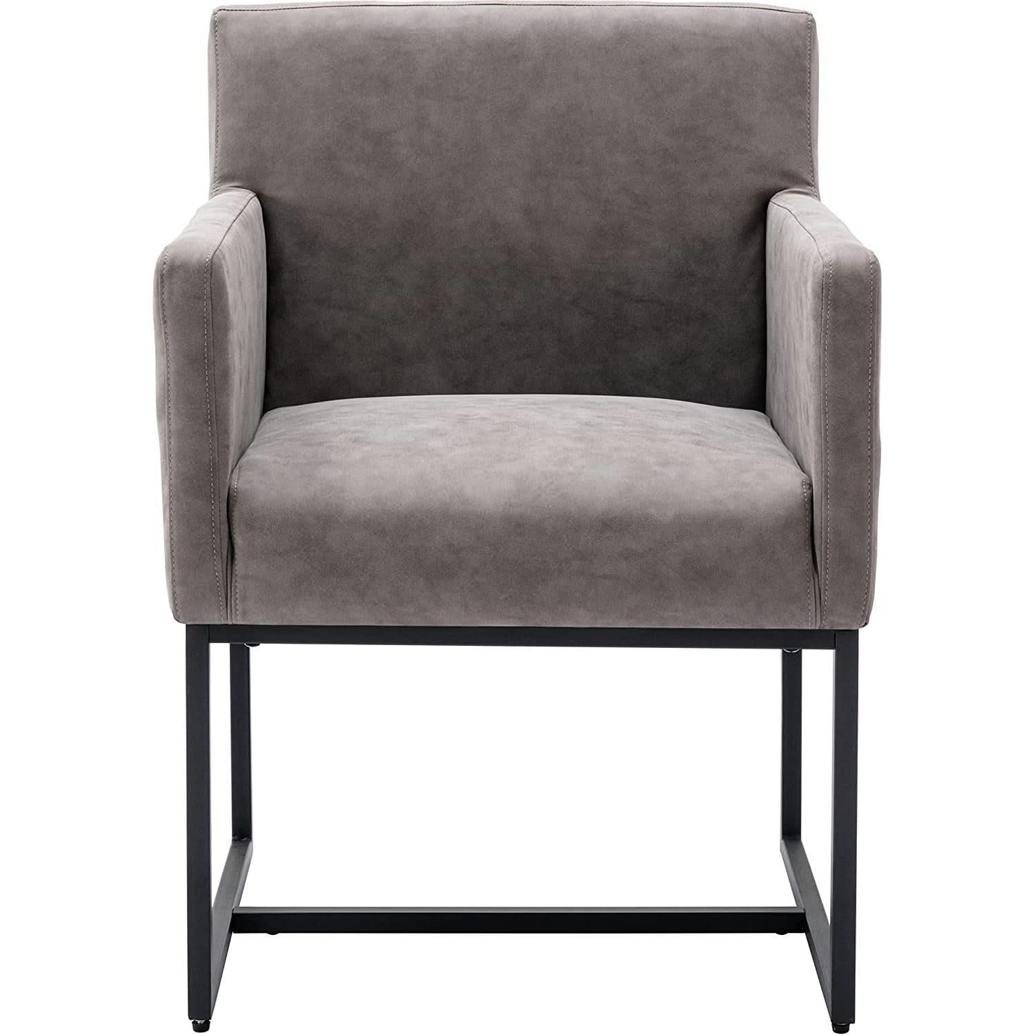 Set Of 4 Grey Upholstered Armchairs With Linen Fabric