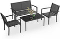 4 Piece Black Patio Furniture Set Outdoor Lounge Chairs