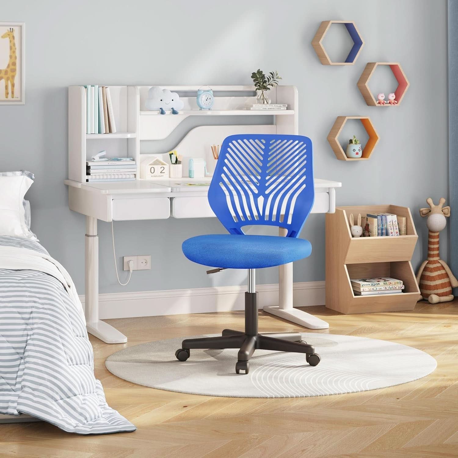 Blue Adjustable Student Desk Chair With Lumbar Support