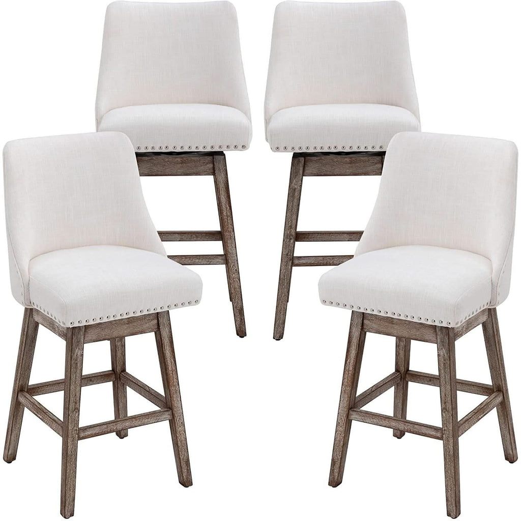 Swivel Upholstered Bar Stool With Back Wood Legs Set Of 4