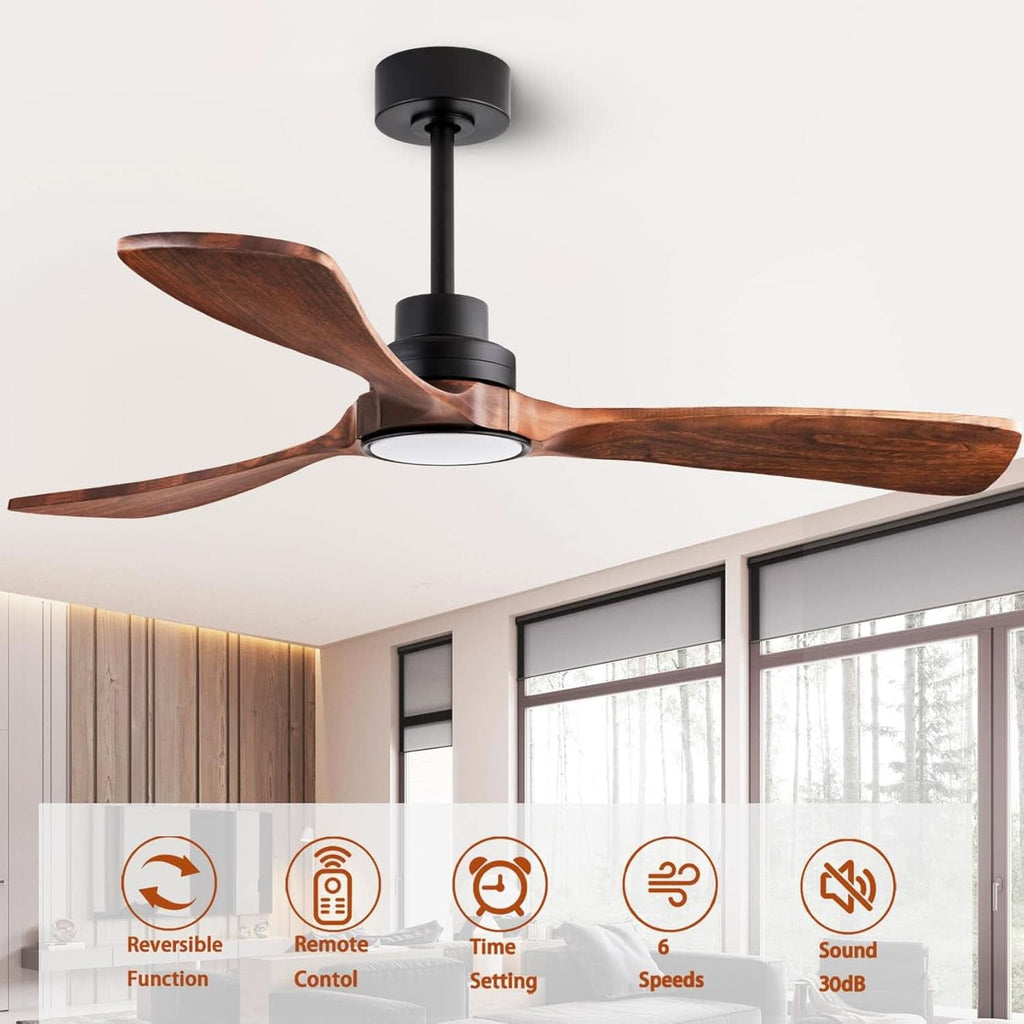 52 Inch Solid Wood Ceiling Fan With Light And Remote