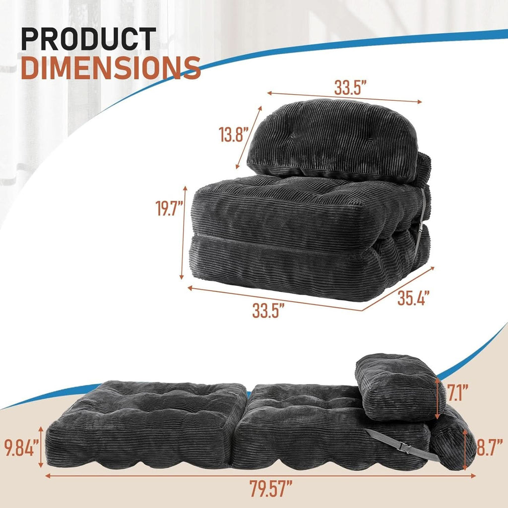 Dark Gray Folding Sofa Bed With Ergonomic Back Support