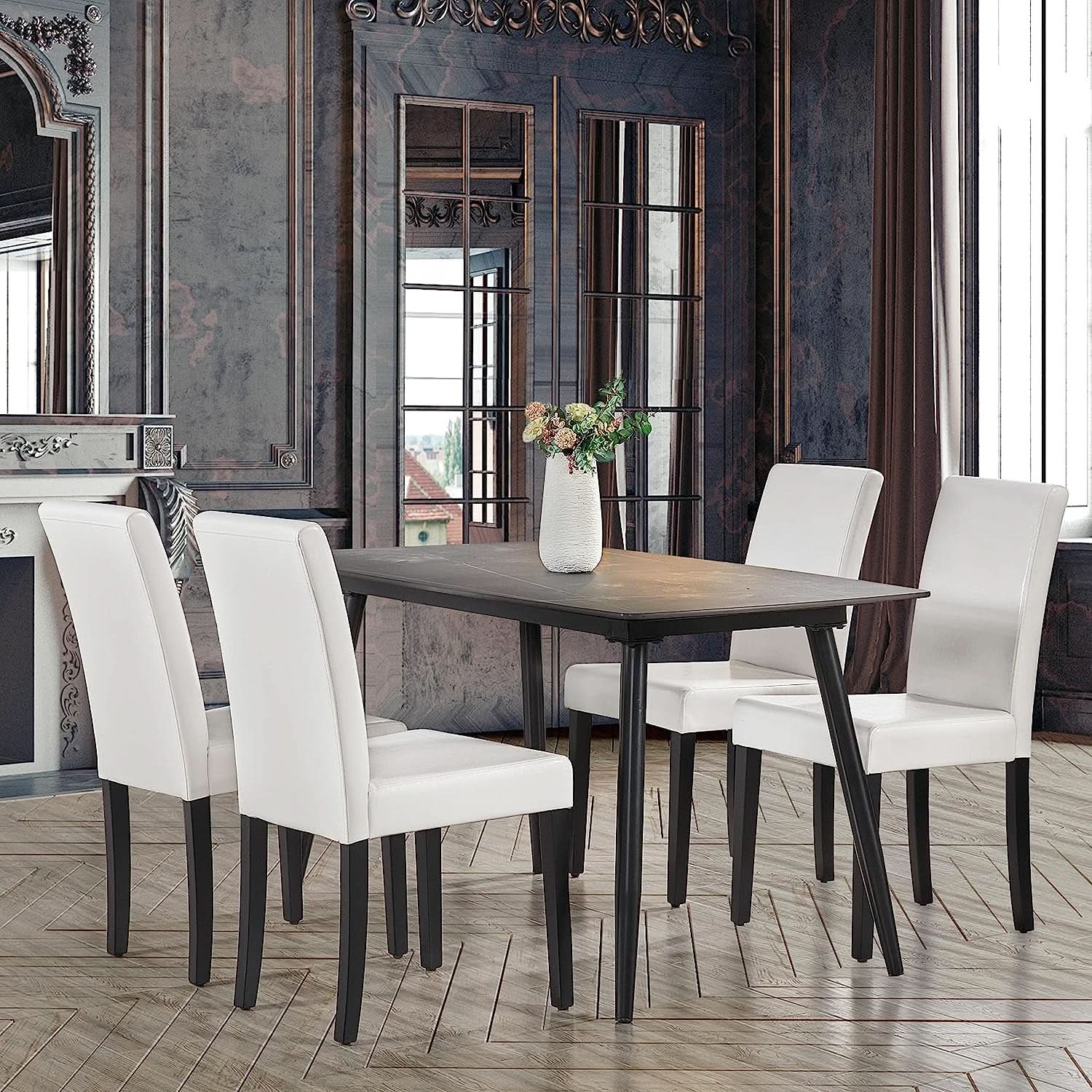 Set Of 4 Modern Parson Chairs With Faux Leather White