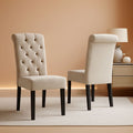 Tufted Solid Wood Dining Chairs Tan Set Of 2 Modern