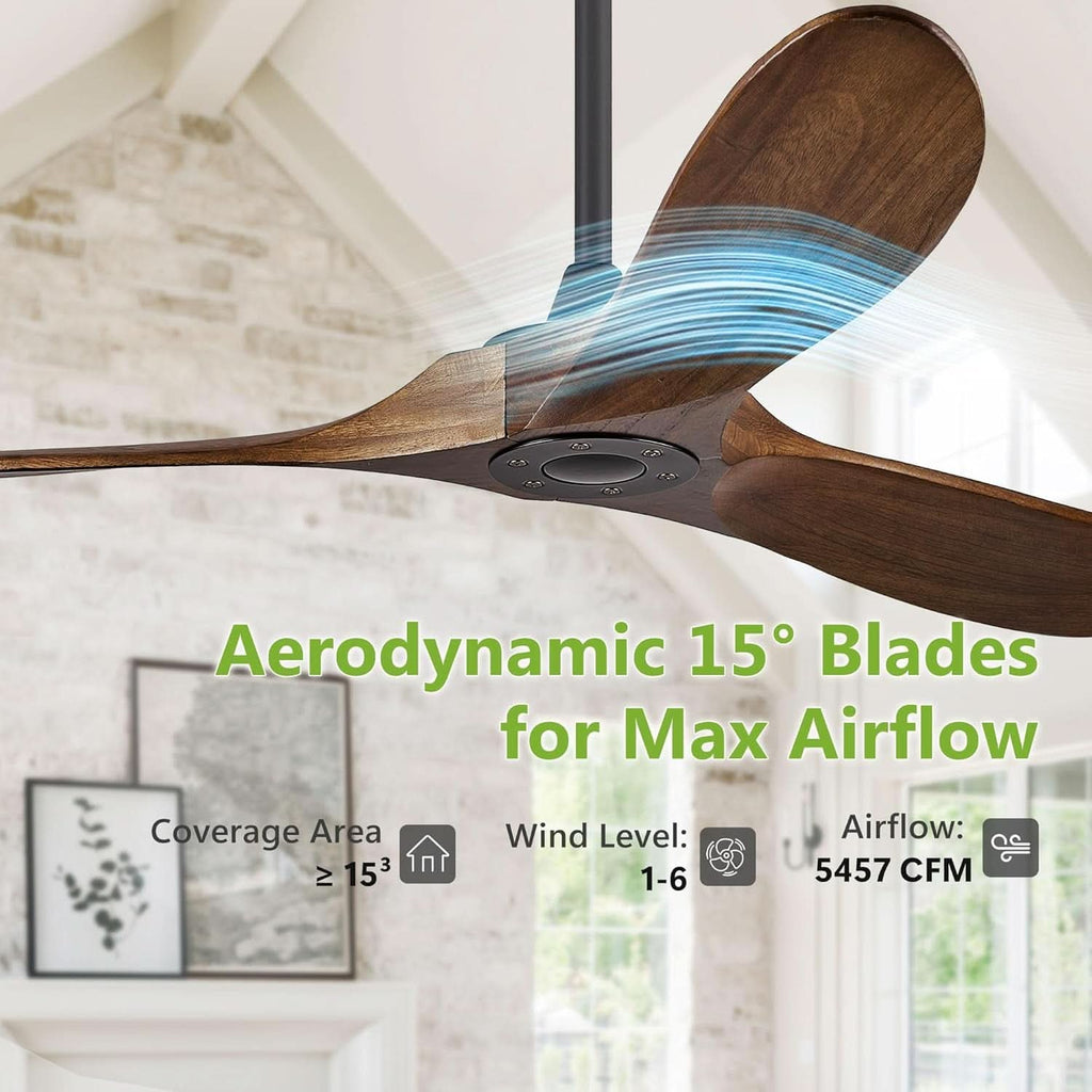 52 Inch Walnut Outdoor Ceiling Fan With Remote Control
