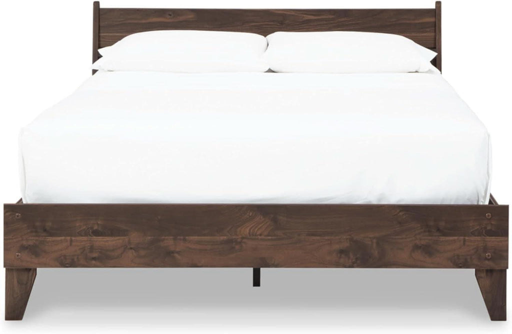 Queen Panel Platform Bed Dark Brown Walnut Storage