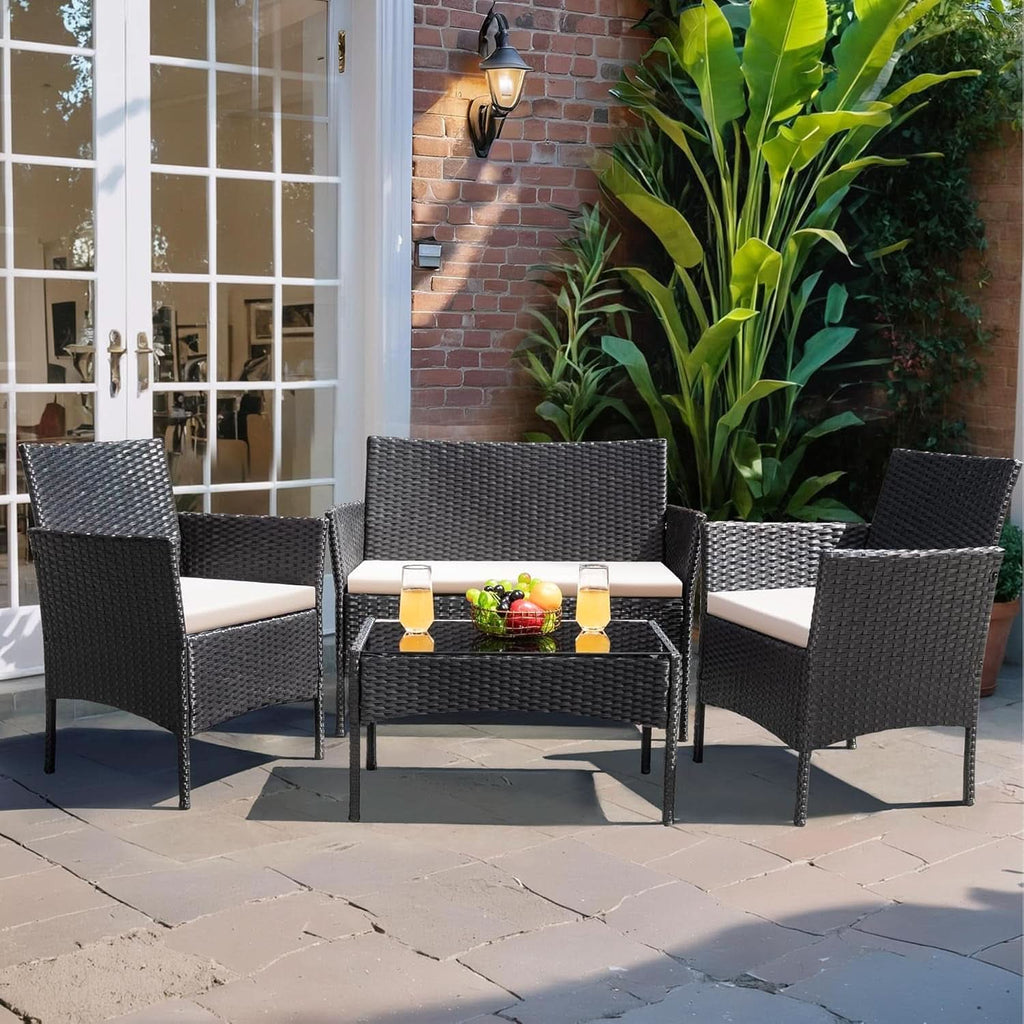Patio Furniture Four Piece Conversation Set Black Beige