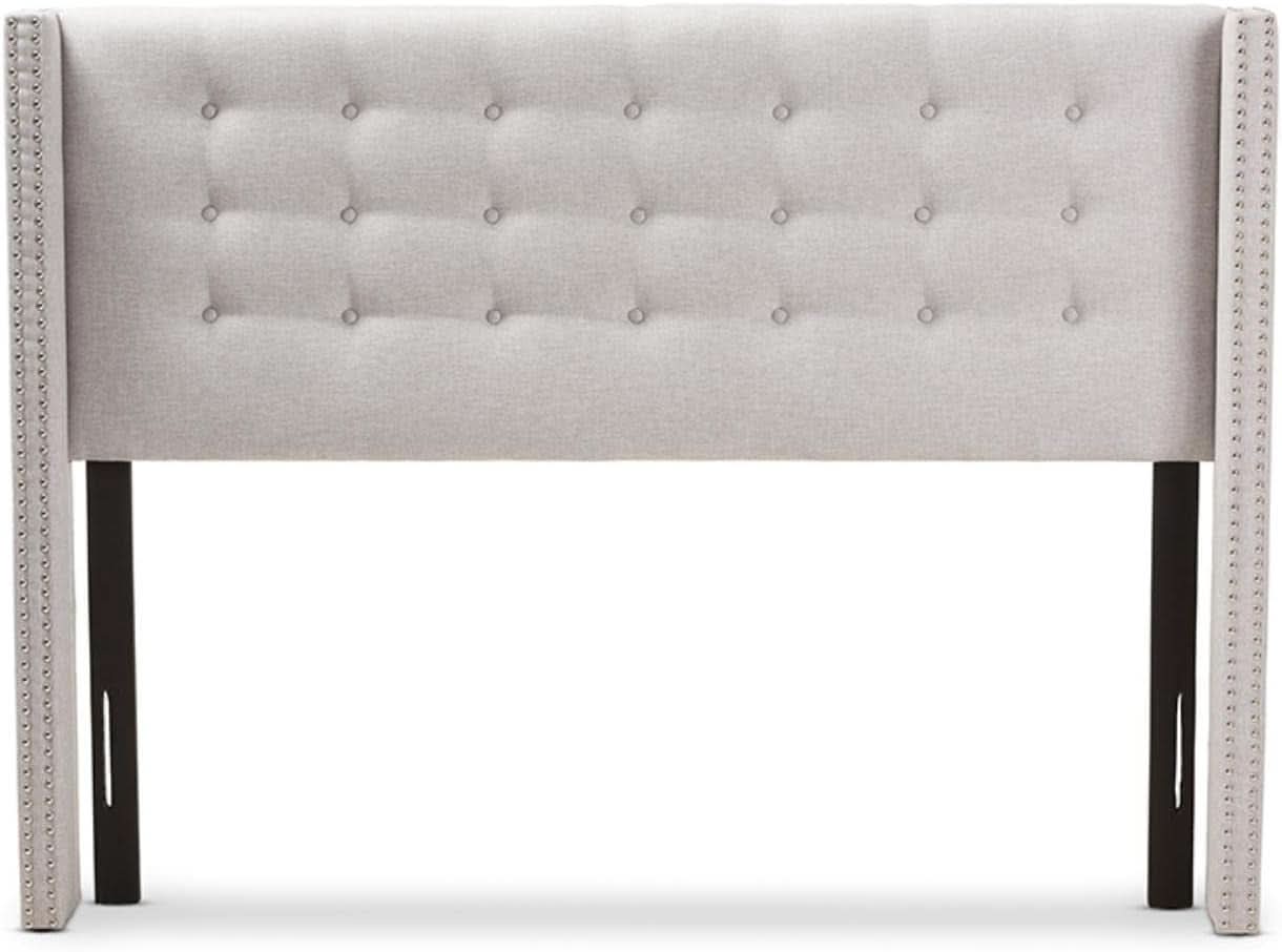 Modern Greyish Beige Winged Tufted Fabric Queen Headboard