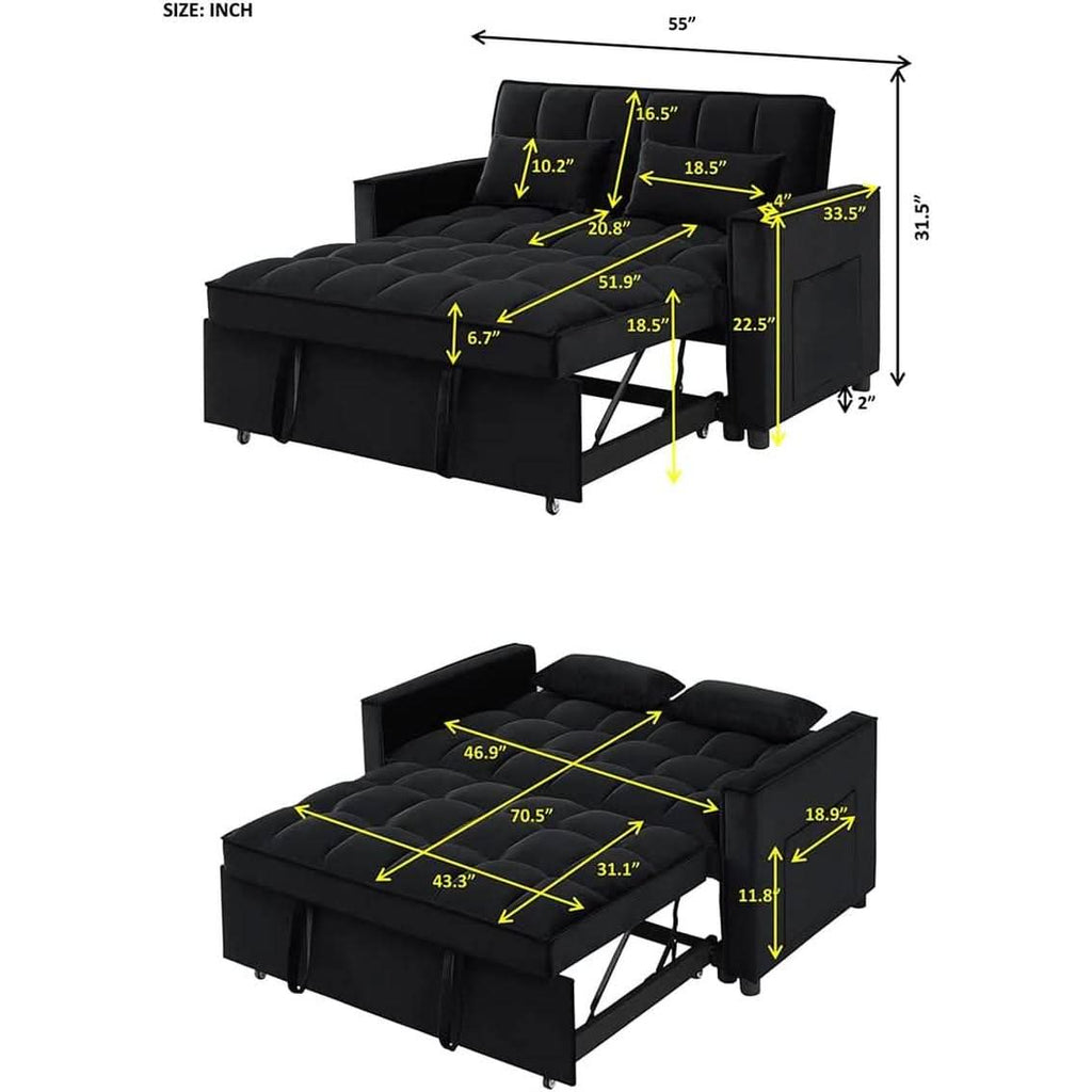 Velvet Sofa Bed With Adjustable Sleeper For Small Spaces