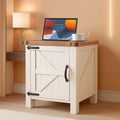 Farmhouse Nightstand With Charging Station Antique Finish