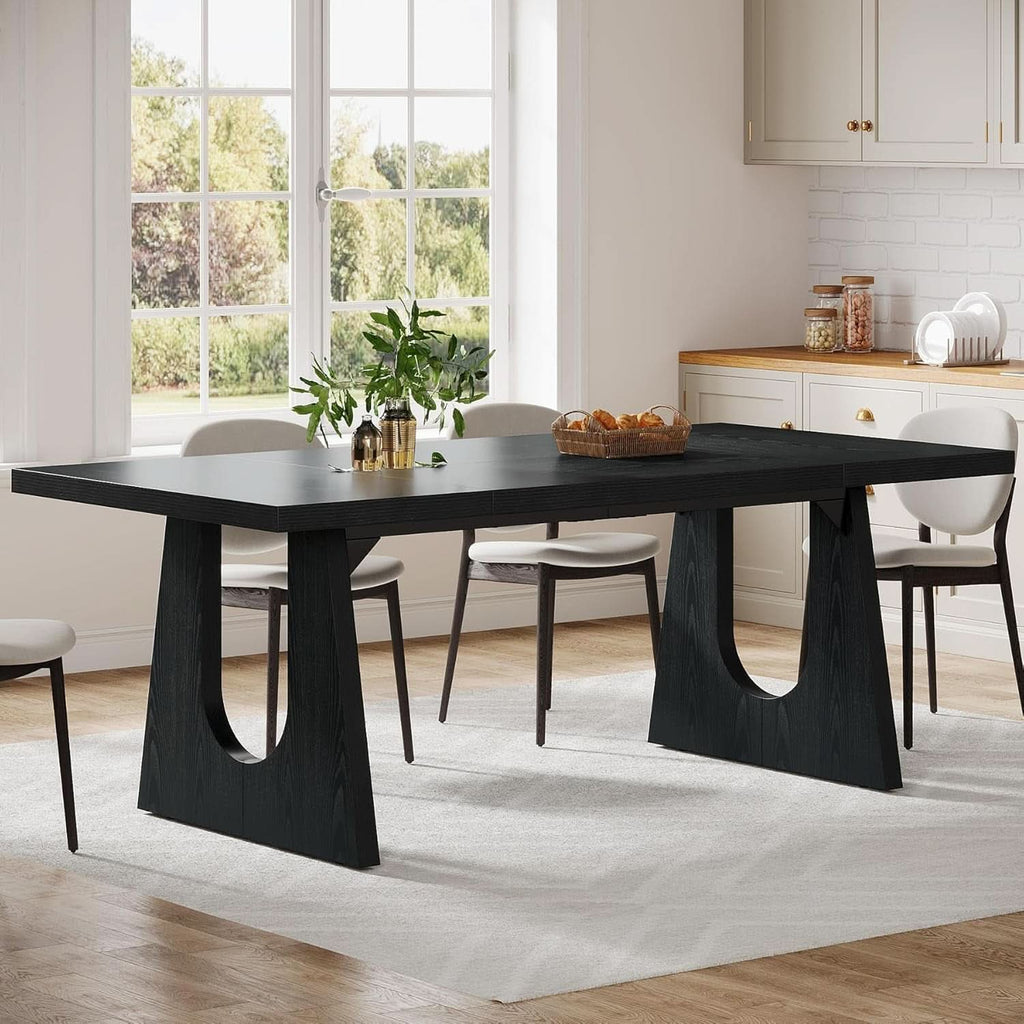 70.9 Inch Black Contemporary Rectangular Dining Table Seats 6 To 8
