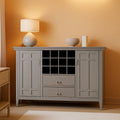 Fog Grey Solid Wood Transitional Sideboard Buffet With Built In Wine Rack